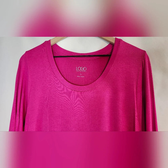 LOGO Womens Colorblock Top Size L Fuchsia Asymmetrical Hem Contemporary - Picture 2 of 6